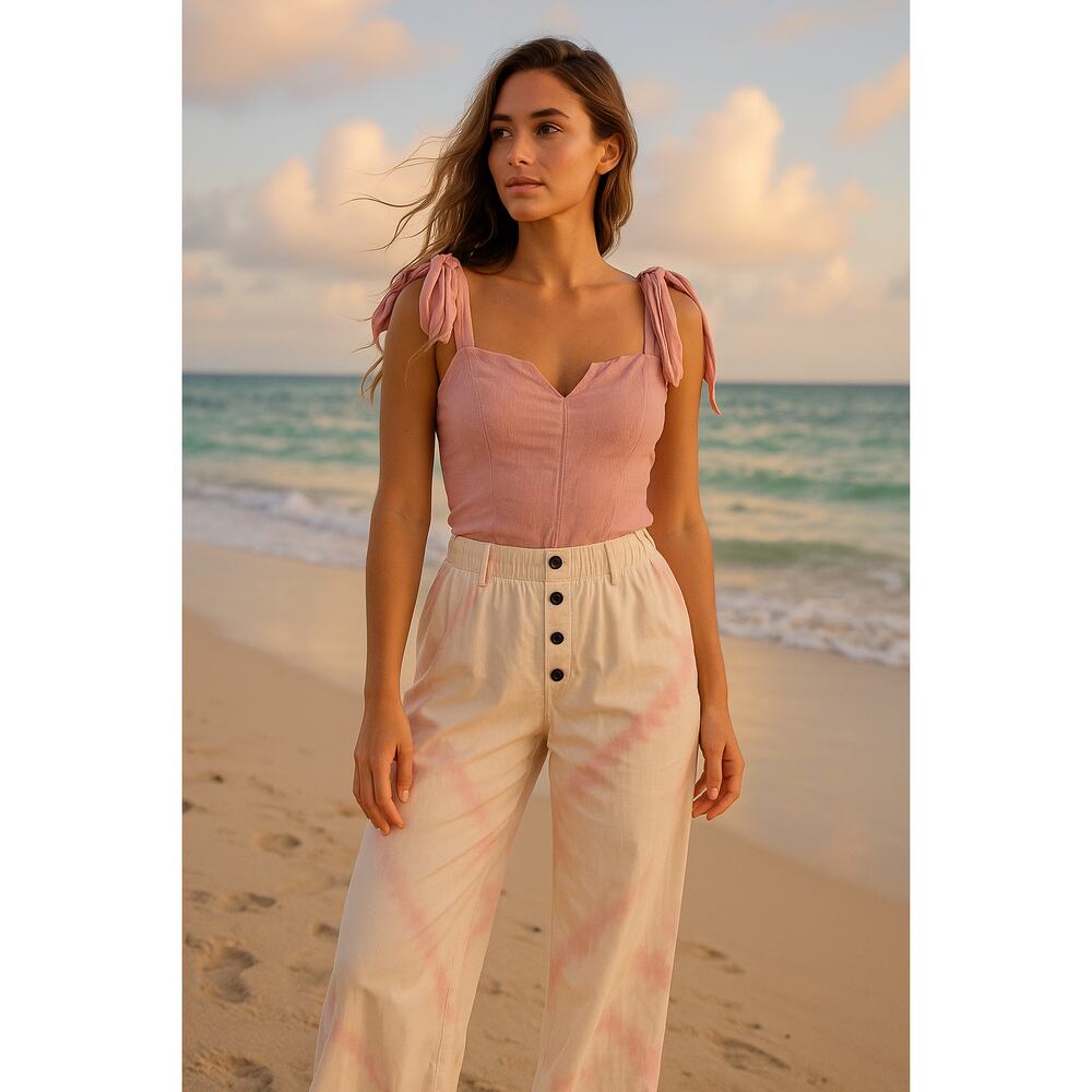 Free People Intimately Lola Bodysuit Pastel Baby Pink Bows Womens Med High Cut